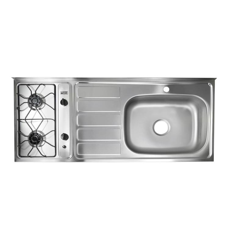 Tarja con estufa derecha de gas L.P y gas natural con 2 quemadores SUPER FLAMA en acero inoxidable