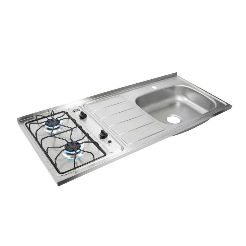 Tarja con estufa derecha de gas L.P y gas natural con 2 quemadores SUPER FLAMA en acero inoxidable