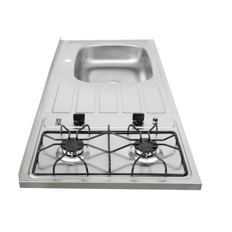 Tarja con estufa derecha de gas L.P y gas natural con 2 quemadores SUPER FLAMA en acero inoxidable