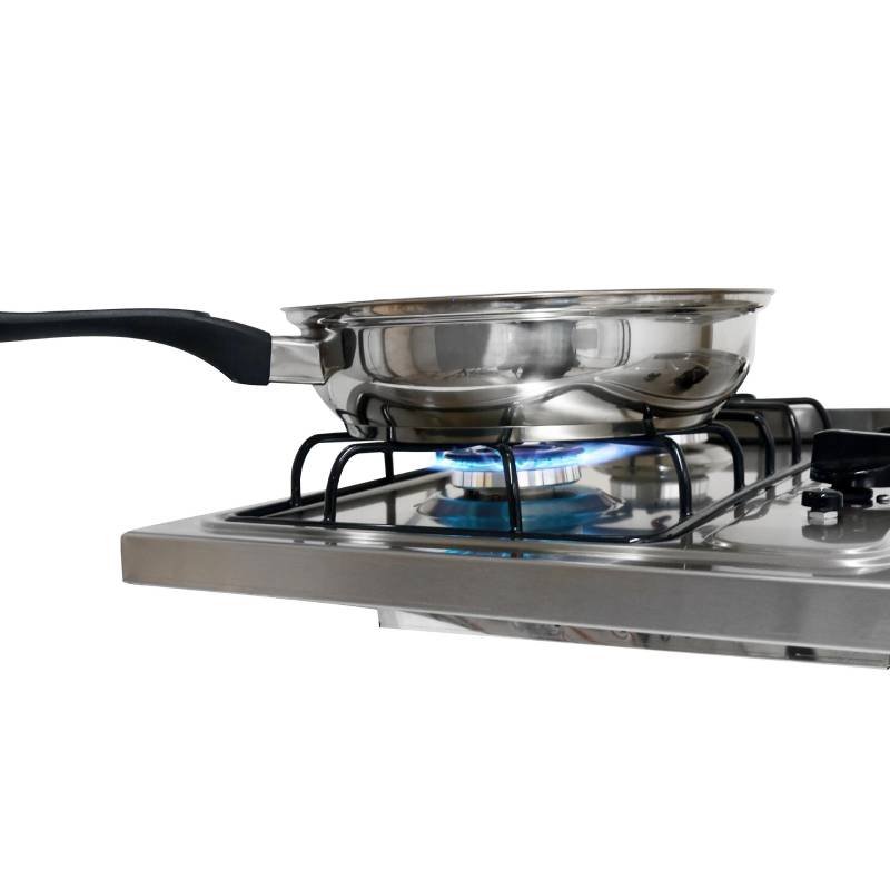 Tarja con estufa derecha de gas L.P y gas natural con 2 quemadores SUPER FLAMA en acero inoxidable