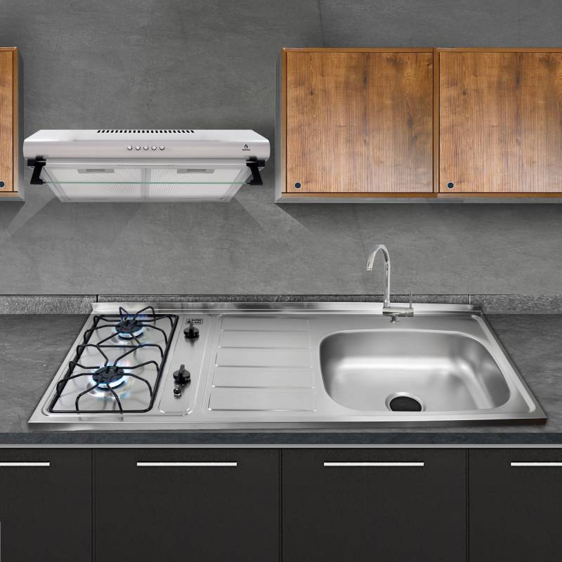 Tarja con estufa derecha de gas L.P y gas natural con 2 quemadores SUPER FLAMA en acero inoxidable