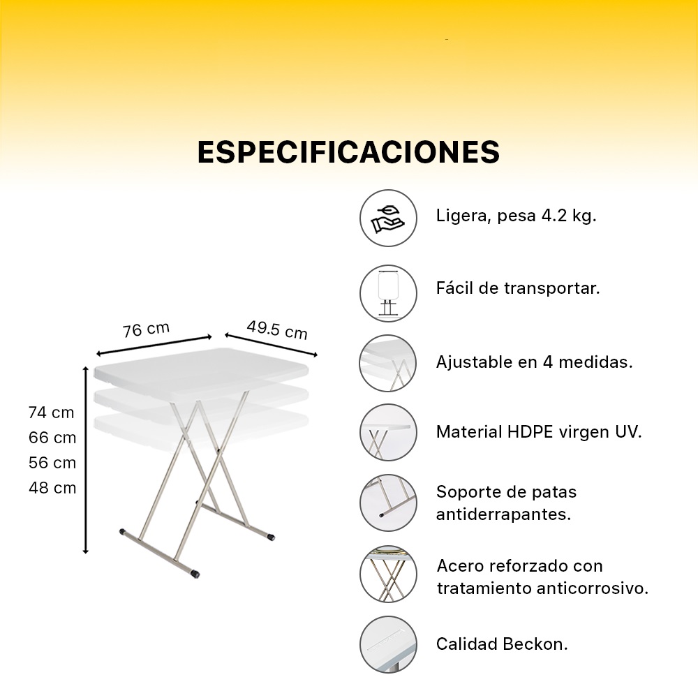 Mesa plegable polietileno apoyo servicio heavy duty Beckon