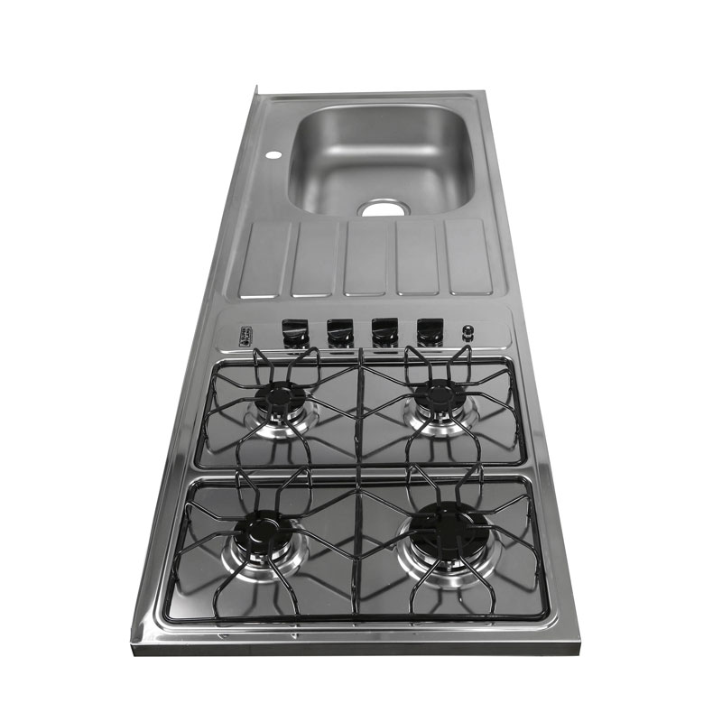 Tarja con estufa de gas L.P y gas natural con 4 quemadores SUPER FLAMA en acero inoxidable