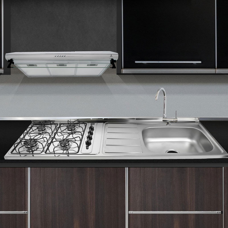 Tarja con estufa de gas L.P y gas natural con 4 quemadores SUPER FLAMA en acero inoxidable