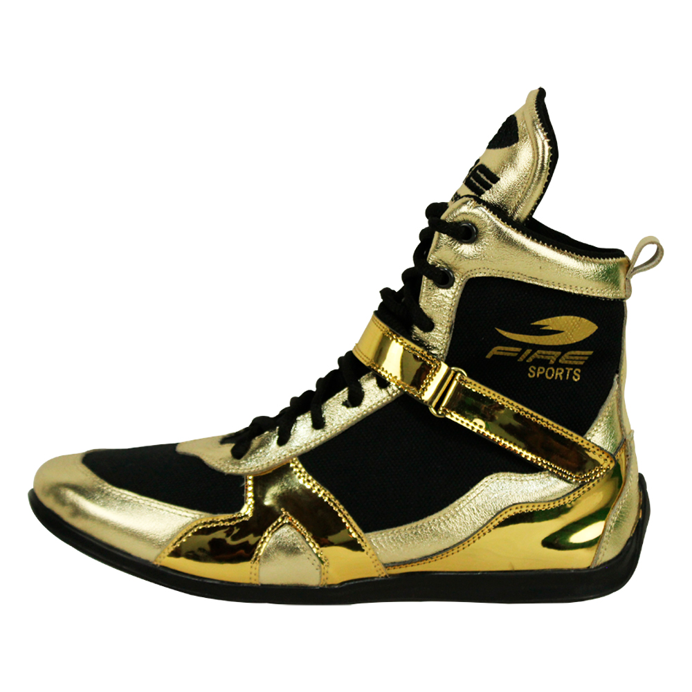 Par de zapatillas cortas Metalizada Profesional para Boxeo Dorado/Negro