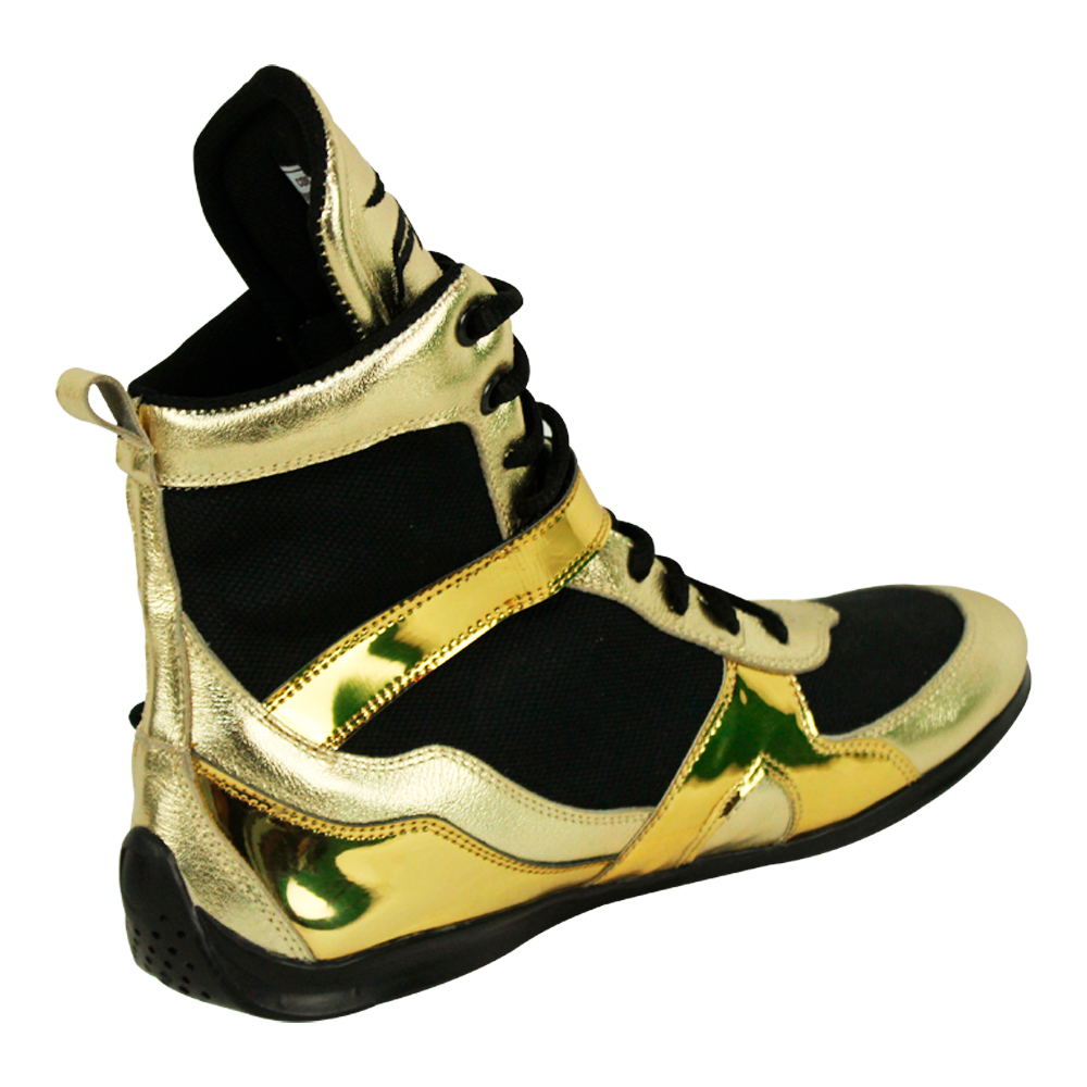 Par de zapatillas cortas Metalizada Profesional para Boxeo Dorado/Negro