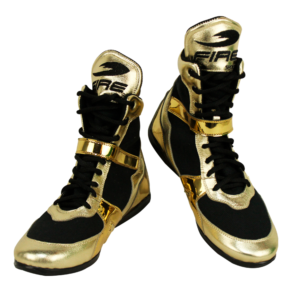 Par de zapatillas cortas Metalizada Profesional para Boxeo Dorado/Negro