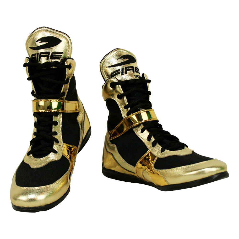Par de zapatillas cortas Metalizada Profesional para Boxeo Dorado/Negro