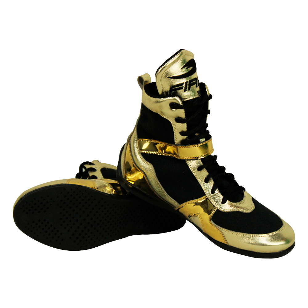 Par de zapatillas cortas Metalizada Profesional para Boxeo Dorado/Negro