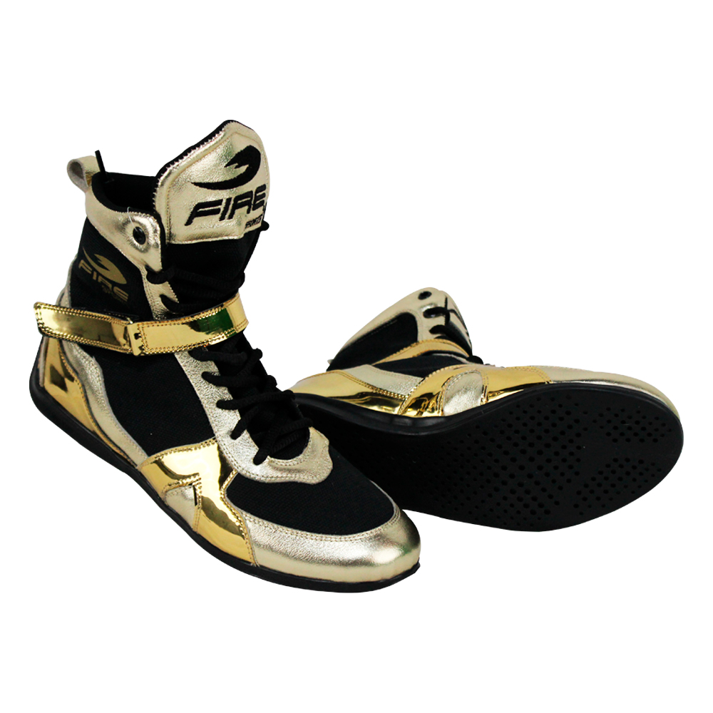 Par de zapatillas cortas Metalizada Profesional para Boxeo Dorado/Negro