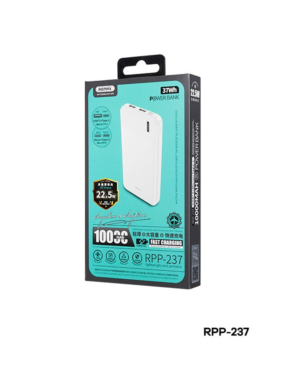 Remax Power Bank Blanca Cargador Portátil Usb 10000mah rpp-237