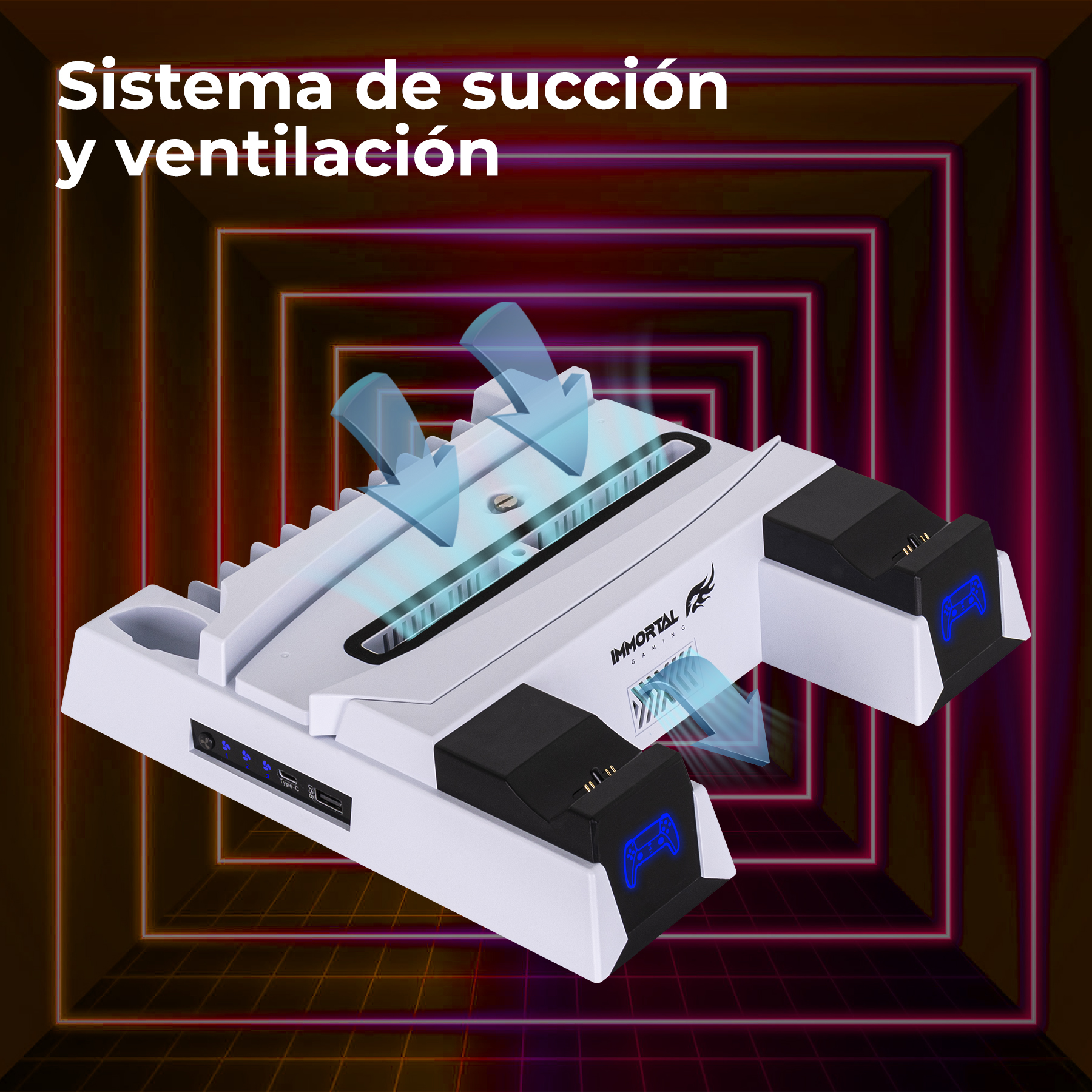Base de Carga Dual y Sistema de enfríamiento para Play Station 5 IMMORTAL GAMING