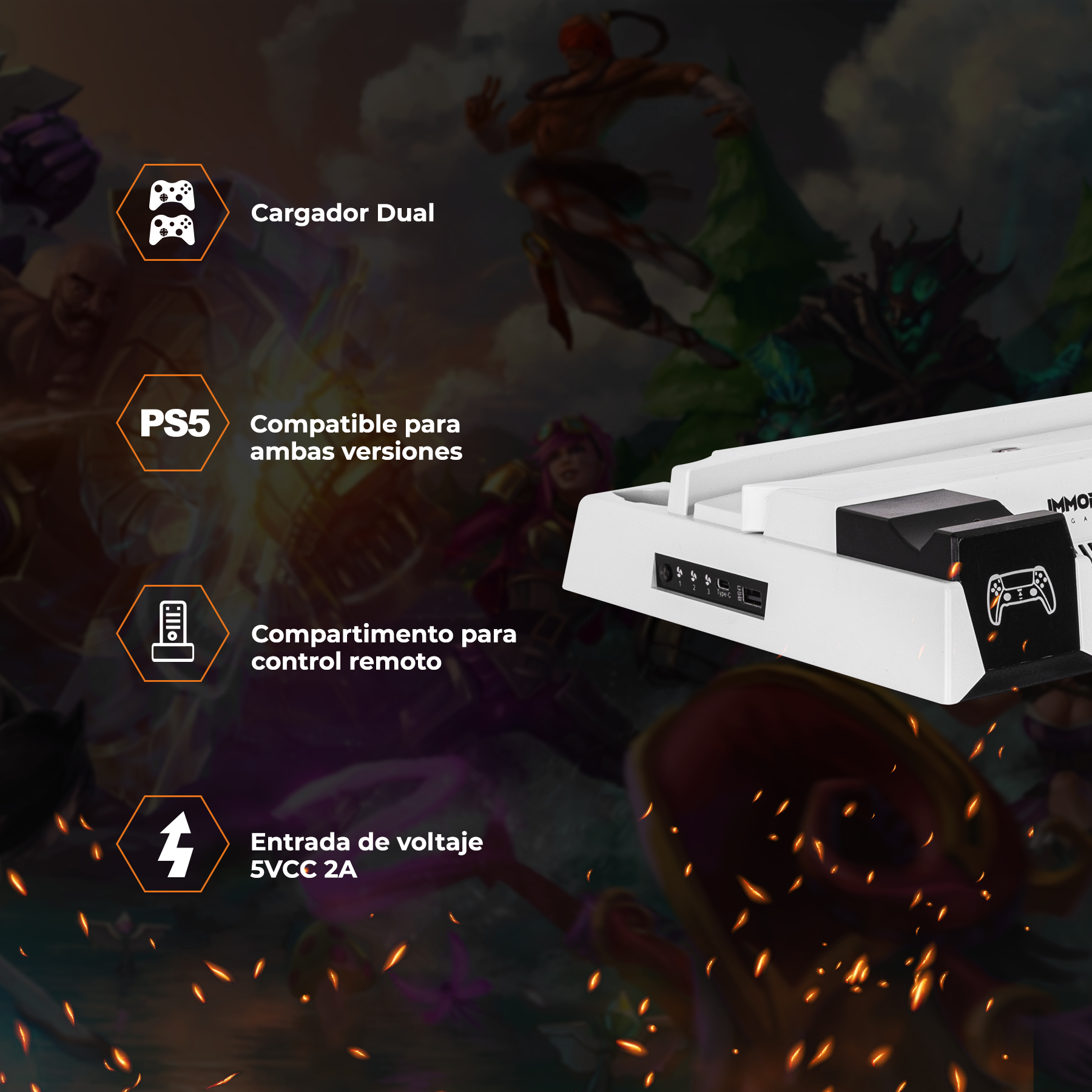 Base de Carga Dual y Sistema de enfríamiento para Play Station 5 IMMORTAL GAMING