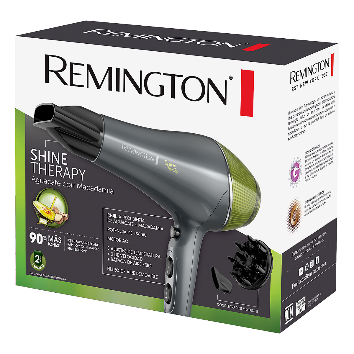 Secadora De Cabello Remington Shine Therapy D18a Aguacate Con Macadamia