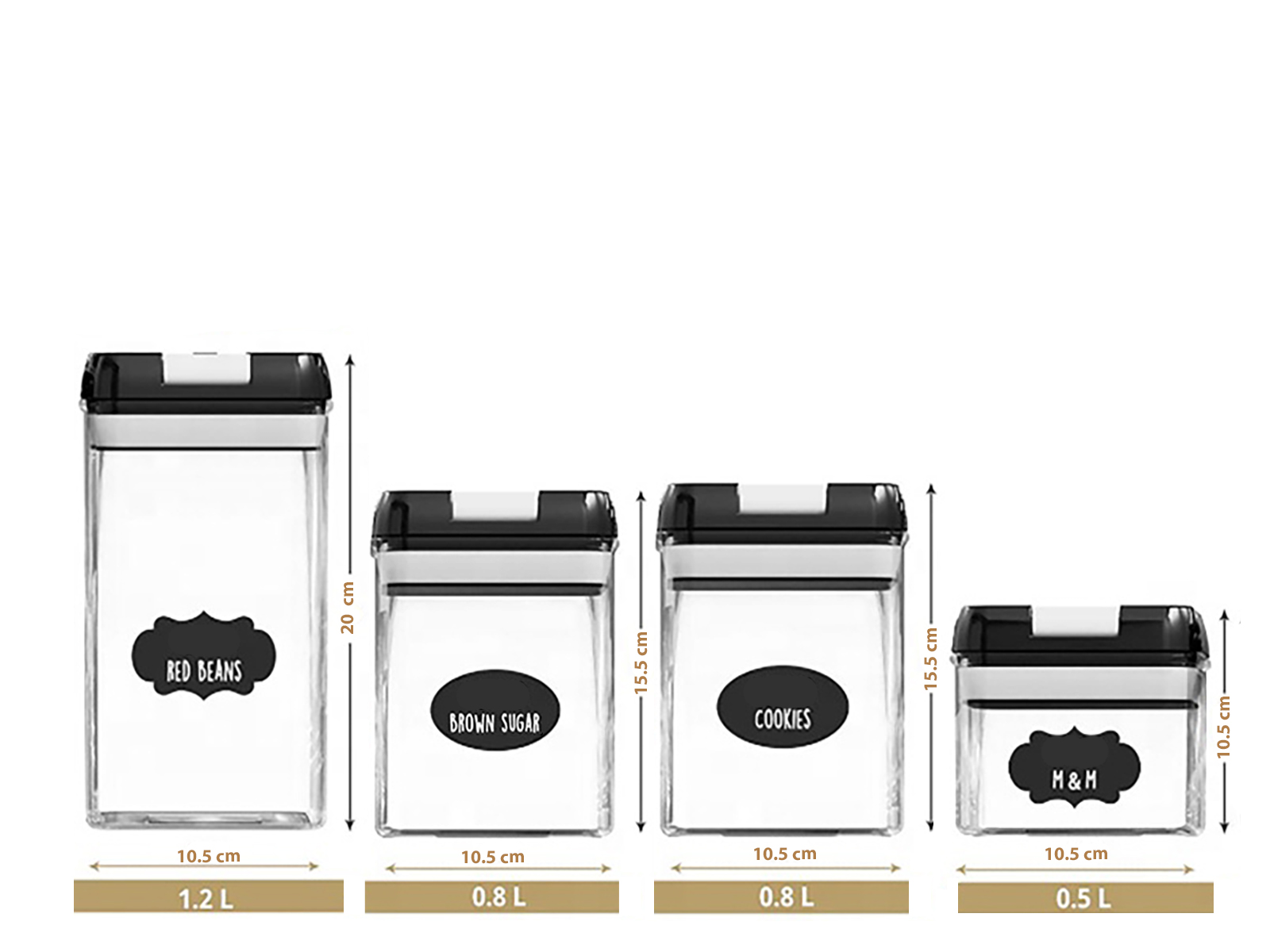 Set de 4 Recipientes Herméticos de Cocina con Etiquetas