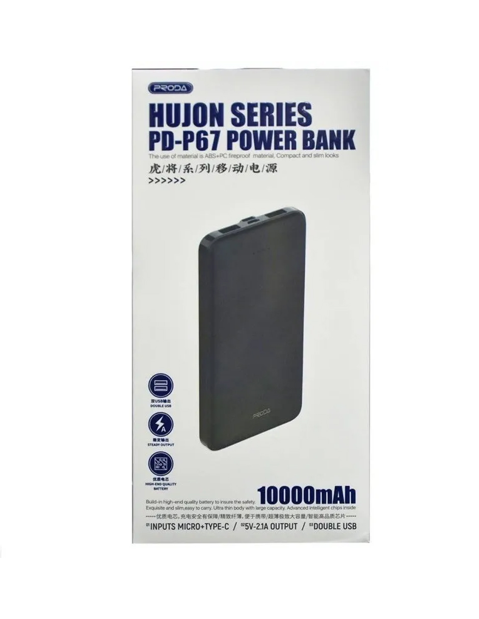 Batería Portátil Proda Powerbank 10000mah Cargador Negro