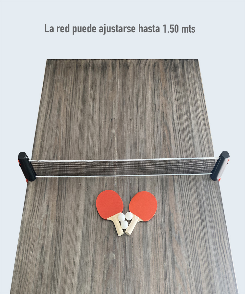 Set de Ping Pong Portátil con Red Retráctil, 3 Pelotas y 2 Raquetas (azul y gris)