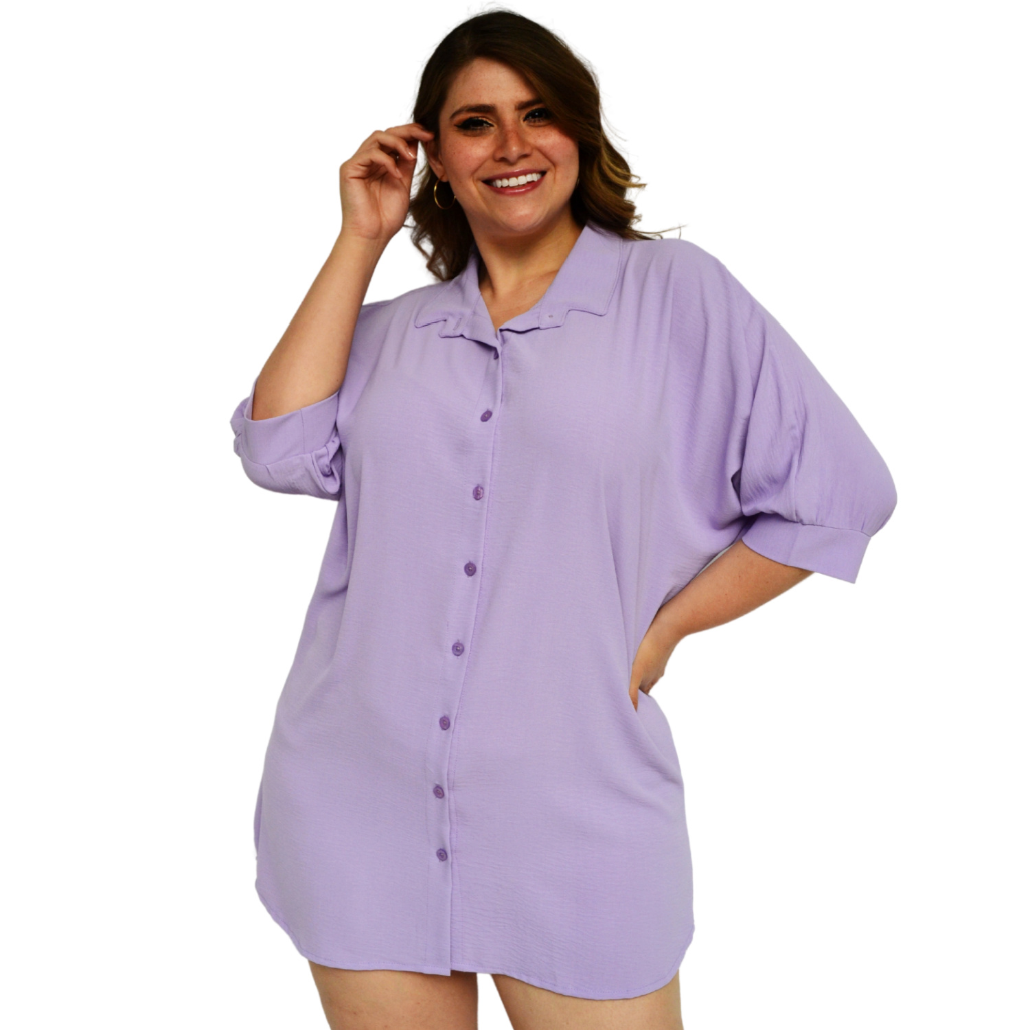 Vestido camisero oversize en talla extra, modelo 1306 (Lila) 