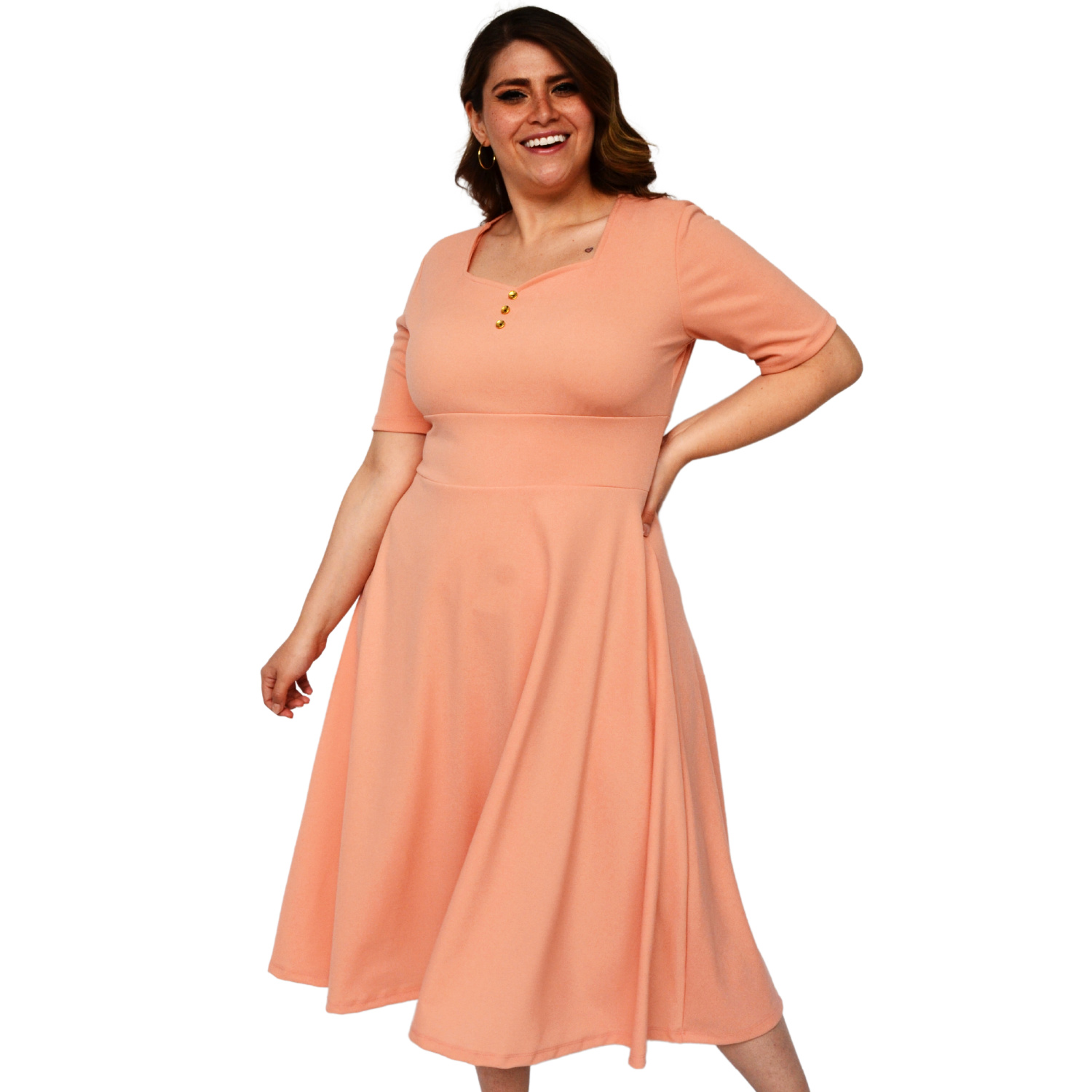Vestido línea A (talla extra), modelo 4278 (Coral) 