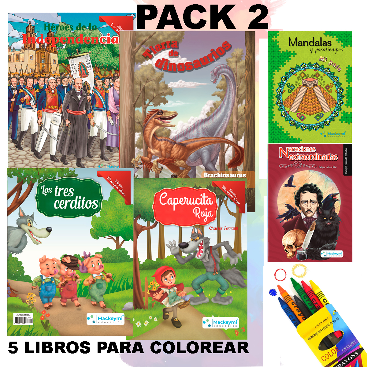 Mándalas Para Colorear Pasatiempos, Libros para Colorear, Pack de 5 Libros Regalo 1 Caja de Crayolas