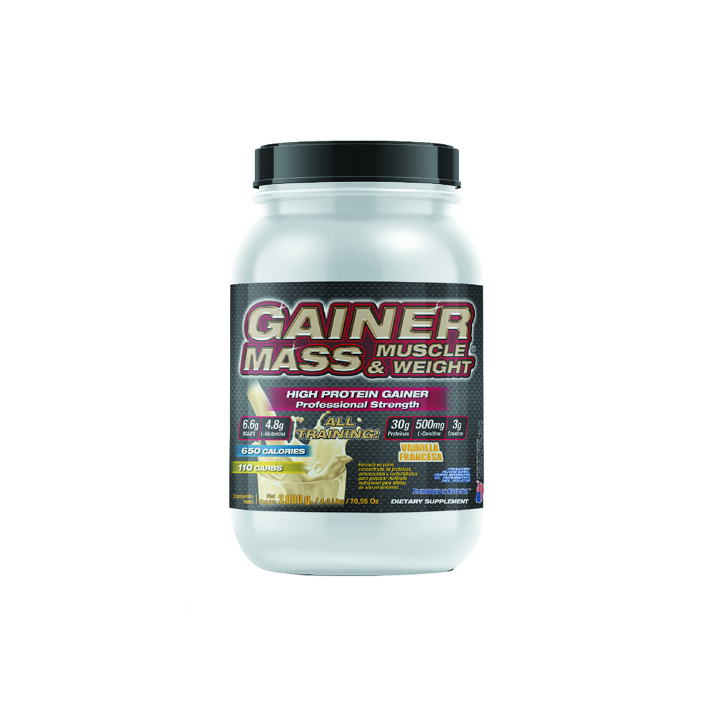 Gainer Mass Muscle & Weight 2,000 Gr Proteina Sabor Vainilla francesa F&nt