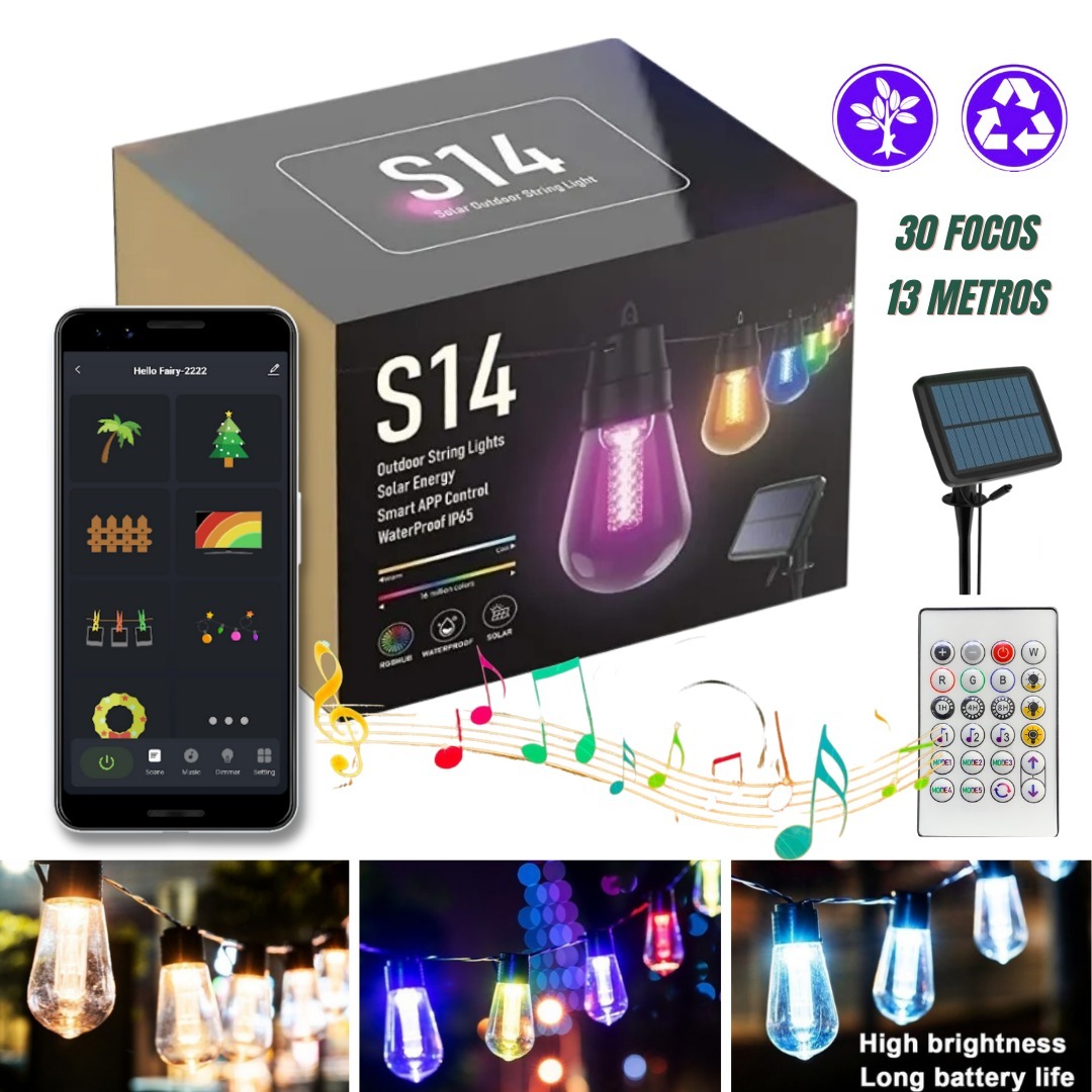 Serie Focos Vintage Exterior Decorativos 13 Metros 30 focos RGBHUB SOLAR DOSYU