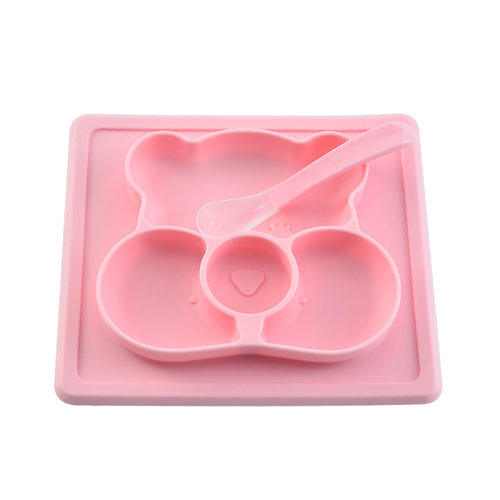Plato para Bebé con 3 Divisiones para Alimentos con Base Antiderrapante y Cuchara en Silicona Libre de BPA 