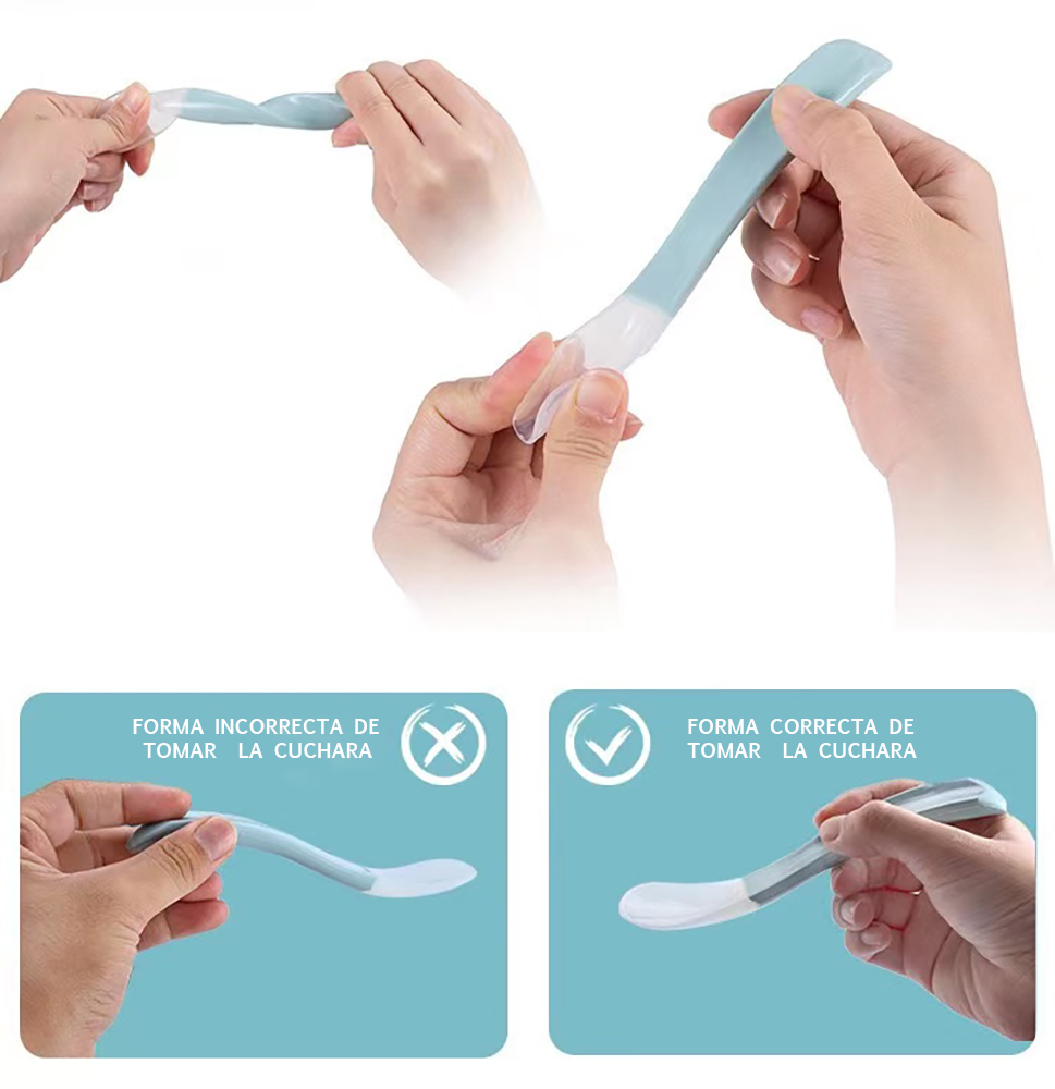 Plato para Bebé con 3 Divisiones para Alimentos con Base Antiderrapante y Cuchara en Silicona Libre de BPA 