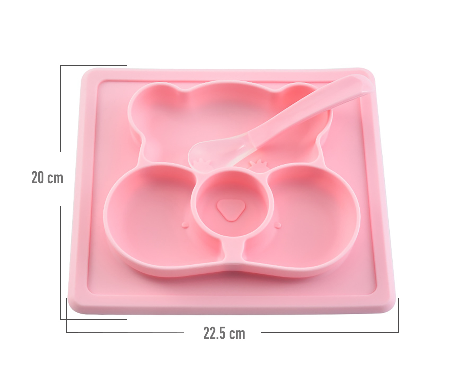 Plato para Bebé con 3 Divisiones para Alimentos con Base Antiderrapante y Cuchara en Silicona Libre de BPA 