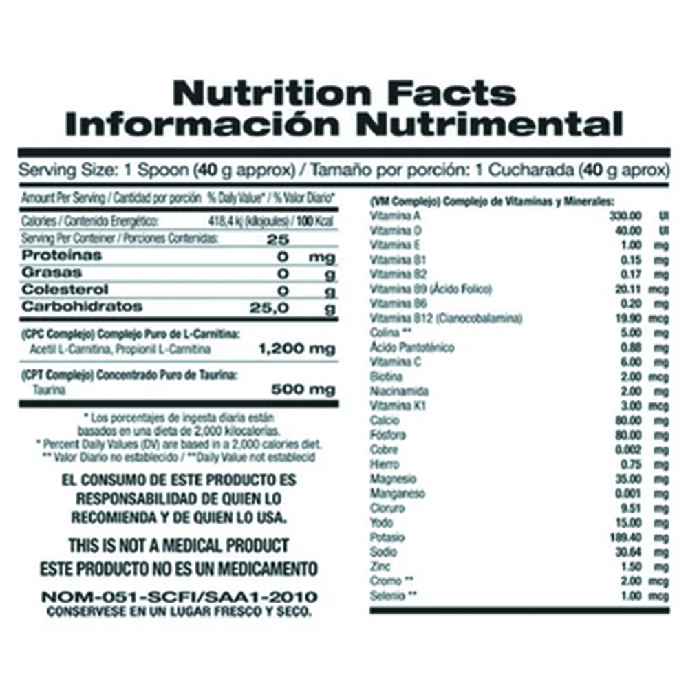 L-carnitina 1,000 Gr: 1,200 Mg L Carnitina En Polvo Sabor Uva F&nt
