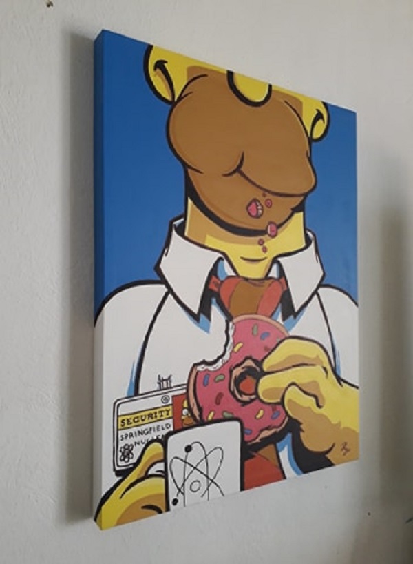 Cuadro decorativo pintado a mano Galería Oneris HOMERO SIMPSON ROSQUILLA 100x80