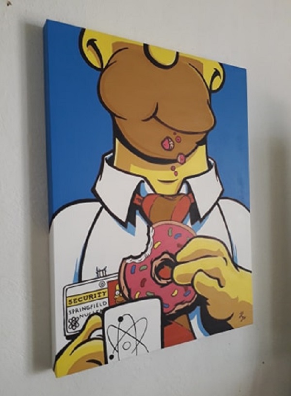 Cuadro decorativo pintado a mano Galería Oneris HOMERO SIMPSON ROSQUILLA 100x80