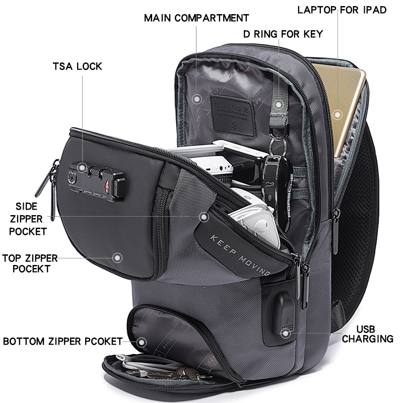 Bolsa de hombro antirrobo con correa deportiva de carga USB, Bolsa de  hombro antirrobo, Mochila de hombro impermeable, Bolsa cruzada deportiva,  Negro