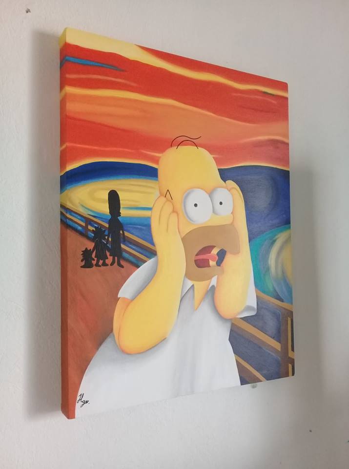 Cuadro decorativo pintado a mano Galería Oneris EL GRITO HOMERO SIMPSON 100x80
