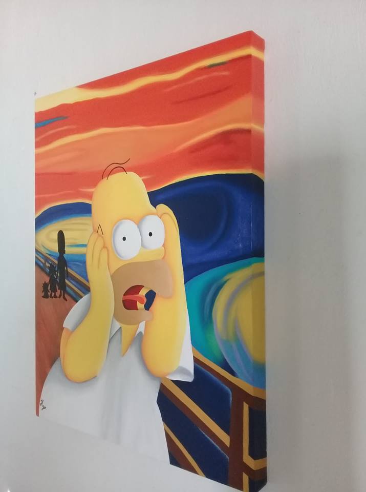 Cuadro decorativo pintado a mano Galería Oneris EL GRITO HOMERO SIMPSON 100x80