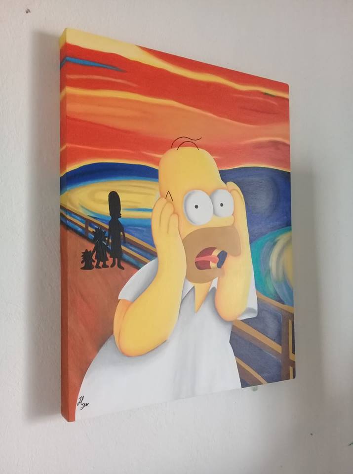 Cuadro decorativo pintado a mano Galería Oneris EL GRITO HOMERO SIMPSON 100x80