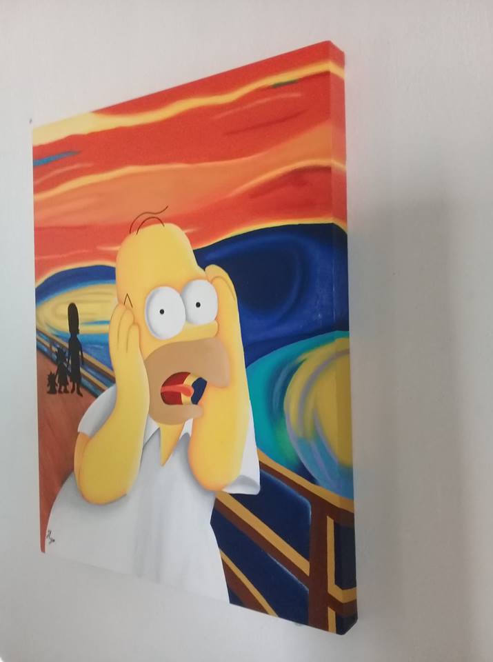 Cuadro decorativo pintado a mano Galería Oneris EL GRITO HOMERO SIMPSON 100x80