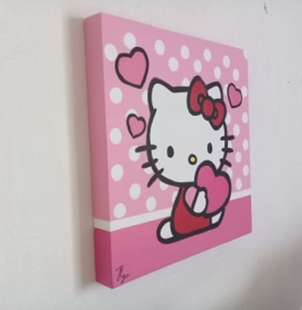 Cuadro decorativo pintado a mano Galería Oneris  HELLO KITTY DIPTICO 40x40