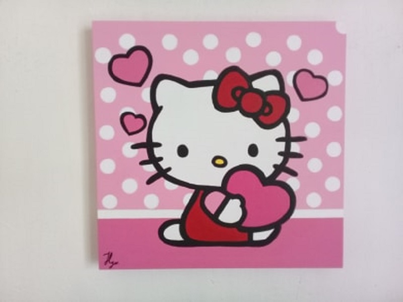 Cuadro decorativo pintado a mano Galería Oneris  HELLO KITTY DIPTICO 40x40