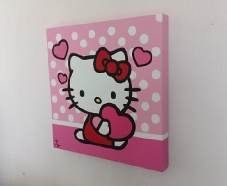 Cuadro decorativo pintado a mano Galería Oneris  HELLO KITTY DIPTICO 40x40