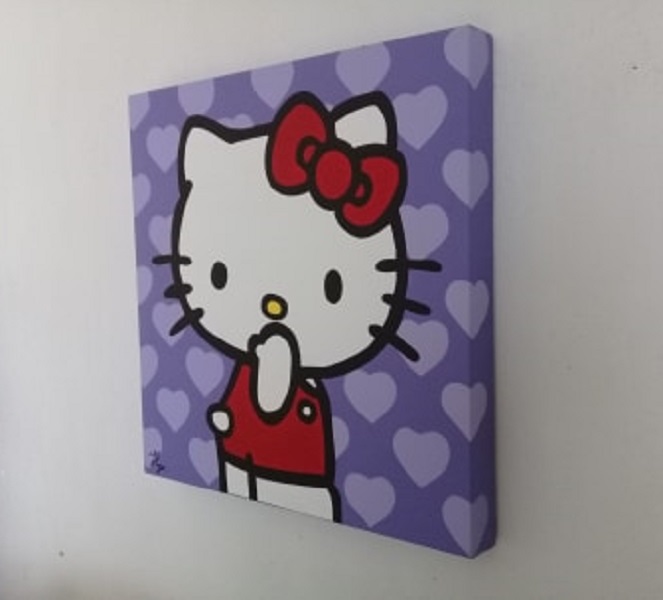 Cuadro decorativo pintado a mano Galería Oneris  HELLO KITTY DIPTICO 40x40