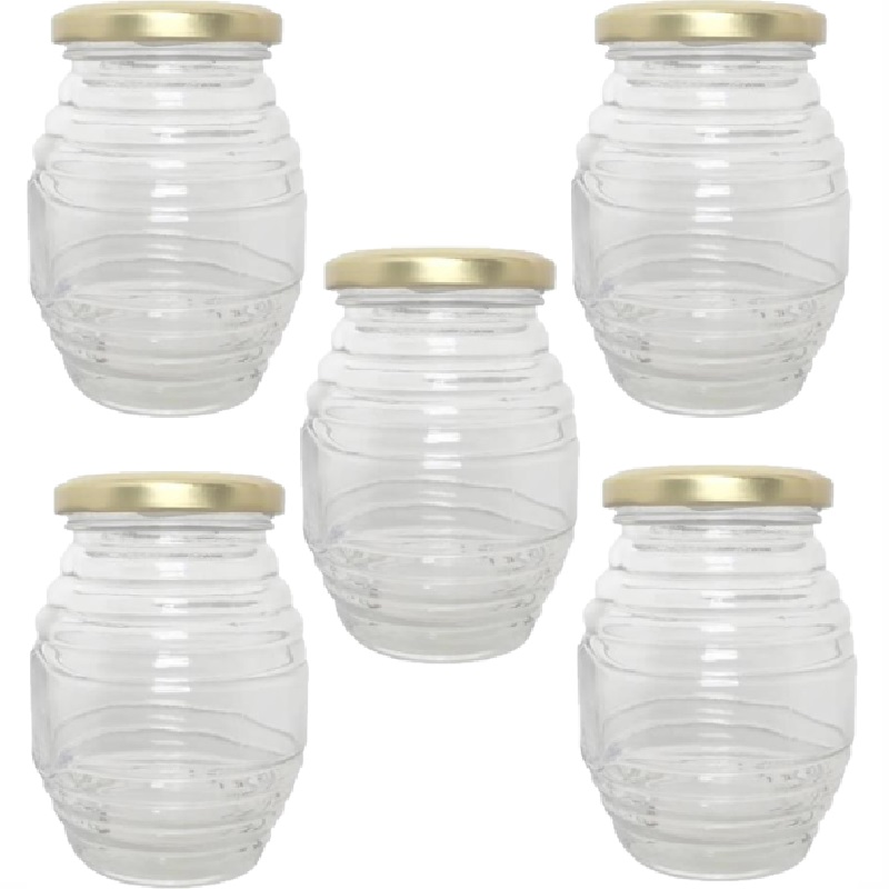 PAQUETE, 5 piezas, Frasco Barrilito Vidrio 350 ml C Tapa 3402