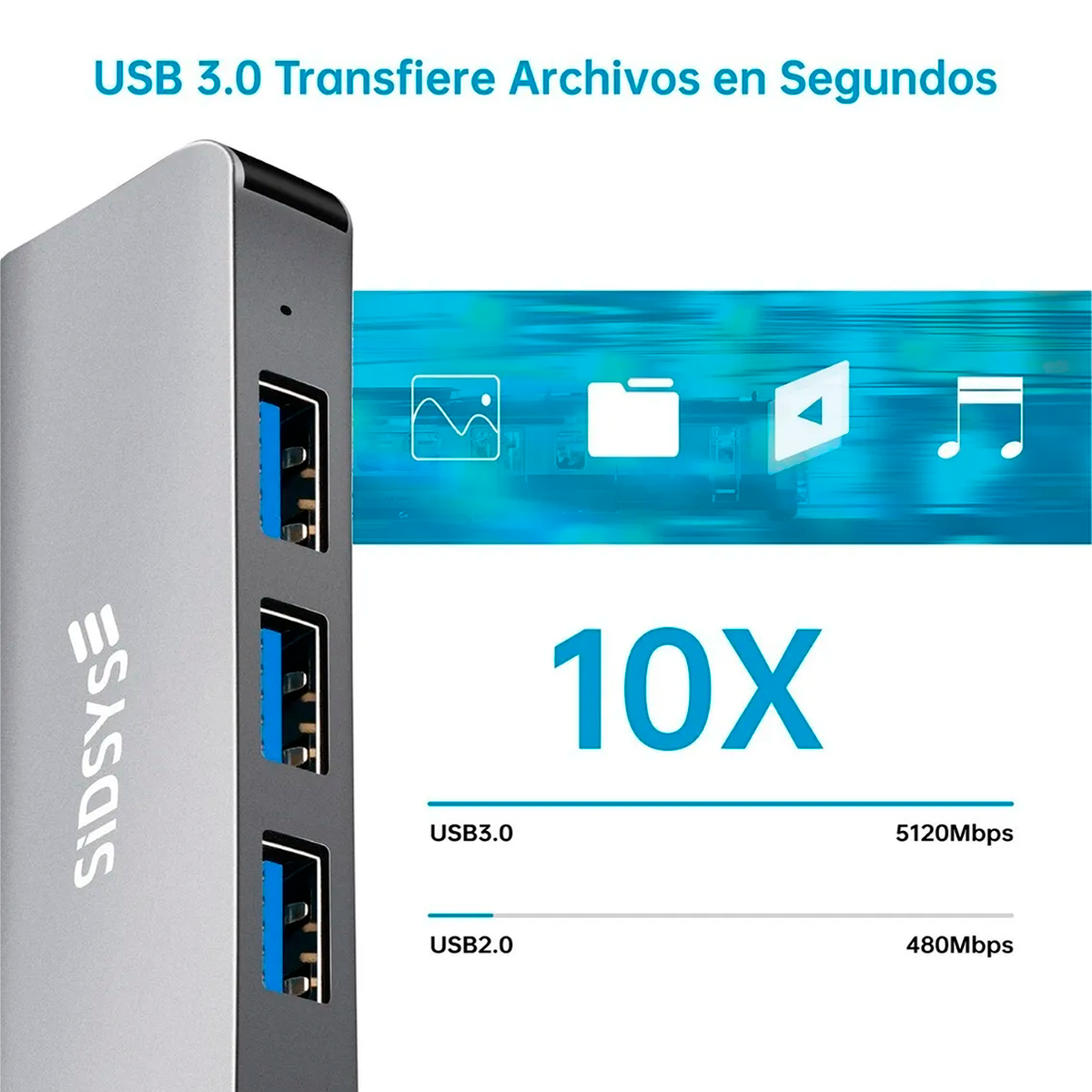 Puertos Hub Usb Adaptador Portatil Para Laptop Usb 3.0 Tipo C 5gbps 4 Puertos USB  