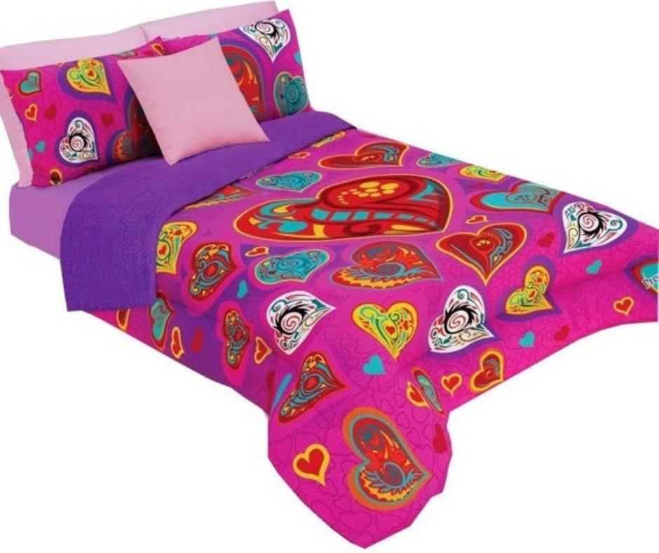 COBERTOR CON BORREGA MATRIMONIAL SUAVE CORAZONES TATUAJE 