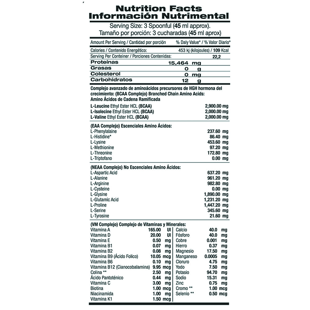 Amino Bcaa Liquid 1,000ml Jarabe Concentrado L-leucina