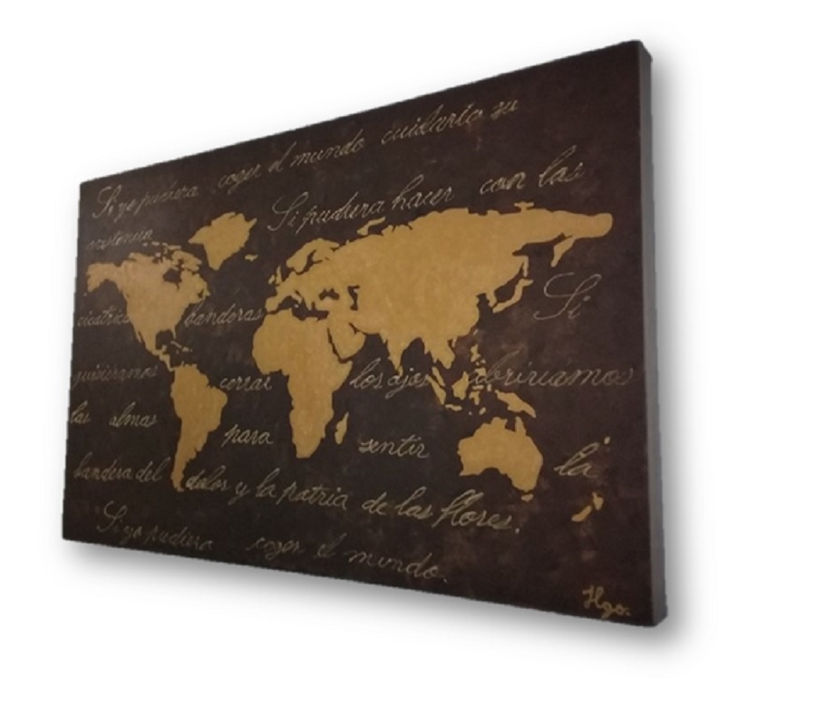 Cuadro decorativo pintado a mano Galería Oneris MAPA DEL MUNDO (MAPAMUNDI 2) 70x45