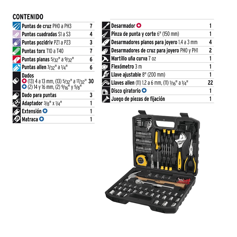 Juego de Herramientas Autocle Pretul SET-104 Mecanica Dados Puntas Llaves Allen Martillo Perico