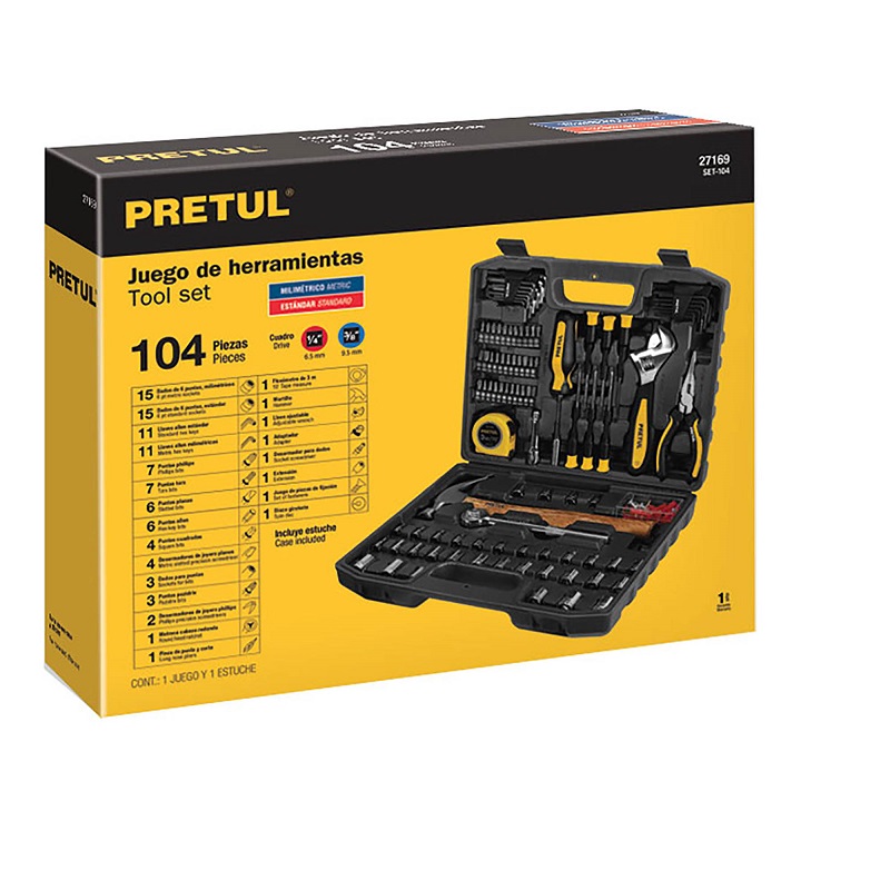 Juego de Herramientas Autocle Pretul SET-104 Mecanica Dados Puntas Llaves Allen Martillo Perico
