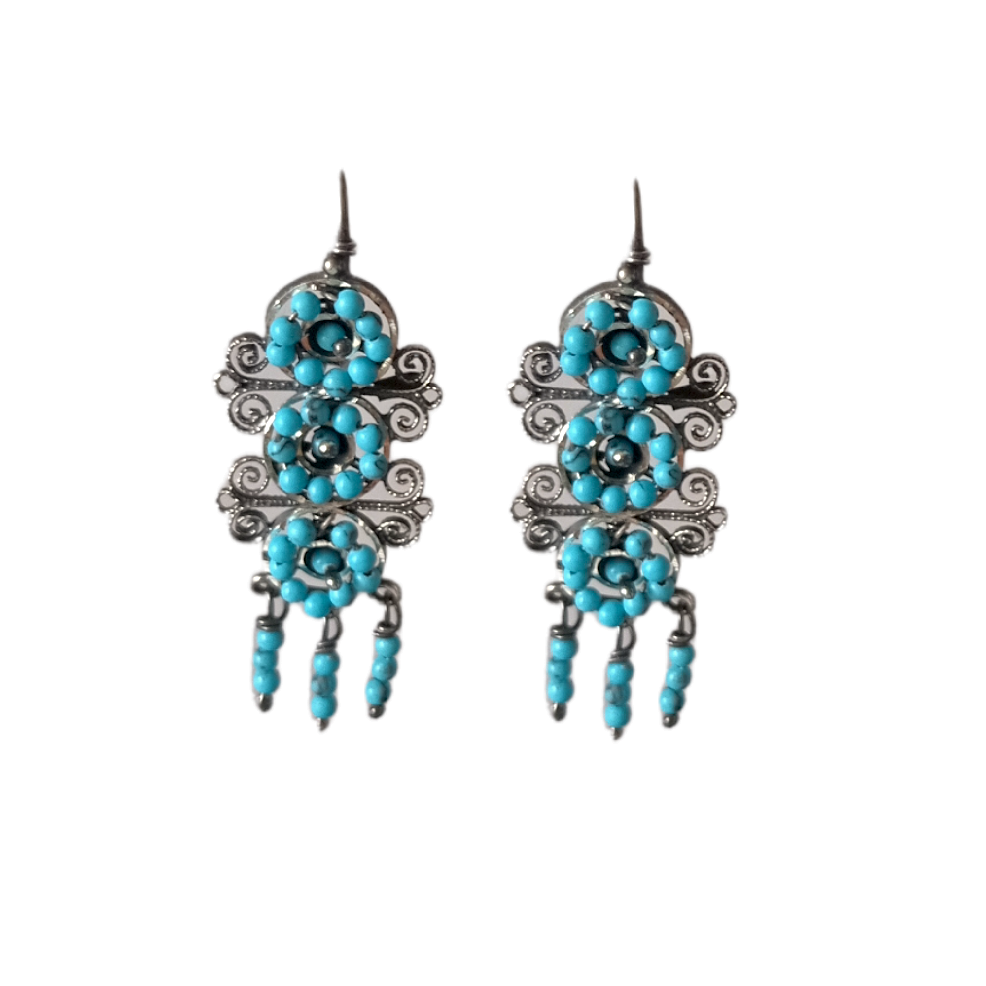 Pendientes 3 flores con piedra turquesa azul