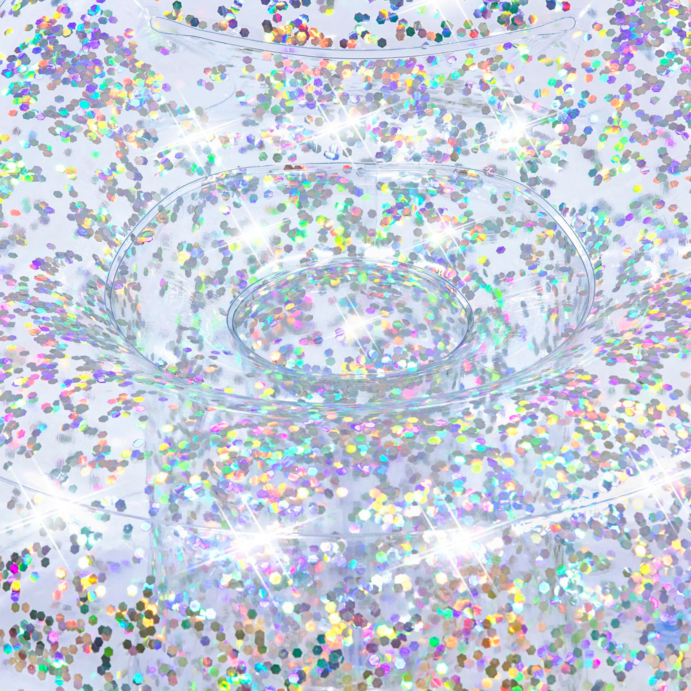 Sillón Puff Sofá Inflable Infantil Glitter Dream Plata Transparente